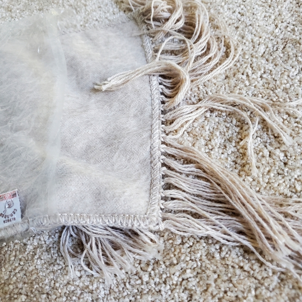 Alpaca real wool tan beige fall scarf fringe